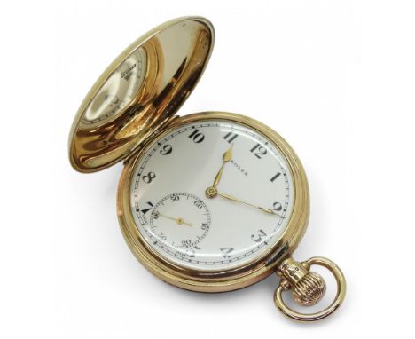 A ROLEX POCKET WATCH with a classic white enamel dial, with black Arabic numerals, subsidiary seconds dial with gold coloured