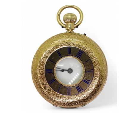 A DECORATIVE HALF HUNTER the decorative case made in 18ct gold with London hallmarks for 1873, with enamelled chapter ring to