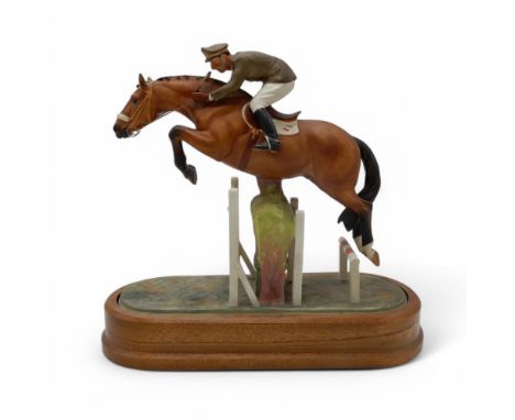 DORIS LINDNER FOR ROYAL WORCESTER - CAPTAIN RAIMONDO D'INZEO ON MERANO with printed marks, on oval wooden base, 30cm long Con