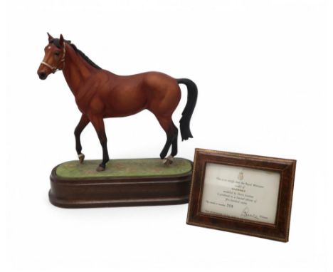 DORIS LINDNER FOR ROYAL WORCESTER - RACEHORSE NIJINSKY limited edition no. 219/500, printed marks, on oval wooden base, 26cm 