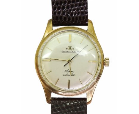 A JAEGER LE COULTRE AUTOMATIC With silvered dial signed 'Jaeger Le Coultre Asprey Automatic' with gold coloured baton numeral
