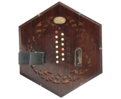 C. WHEATSTONE&nbsp;forty-eight ivory button concertina, c.1850s, serial no. 5205, with fretted wooden ends,18cm across flats,