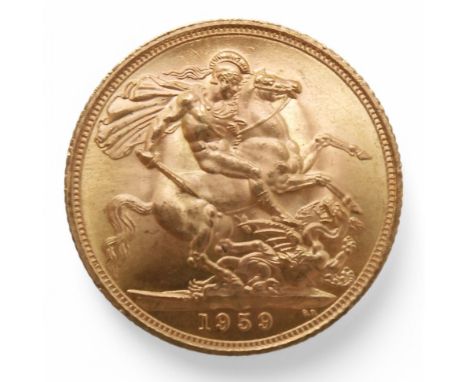 ELIZABETH II&nbsp;(1952-2022) 1 SOVEREIGN 1959 Obverse 1st portrait of Queen Elizabeth II laureate right legend around&nbsp; 