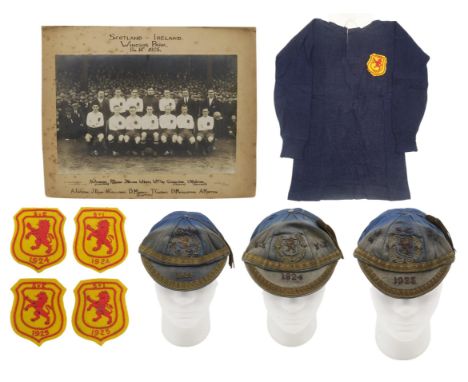 A 1925 SCOTLAND INTERNATIONAL FOOTBALL JERSEY By T.R. Charlton, Sports Outfitters, Glasgow, with Lion Rampant patch to chest 