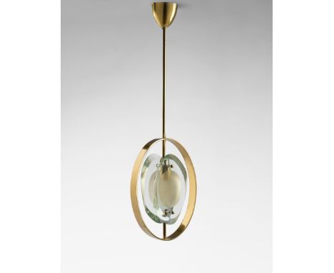 Max IngrandCeiling light, model no. 1933, 1960sClear and partially frosted glass, brass.70 x 22 x 9 cmManufactured by Fontana