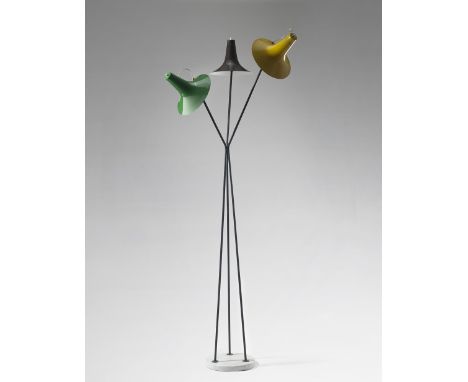 Gino SarfattiRare standard lamp, model no. 1031 B, designed 1948Painted metal, brass, marble. 190 cm highManufactured by Arte