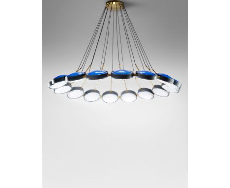 GCMEAdjustable ceiling light, 1960s Acrylic, brass, painted metal. 100 cm drop, 134 cm diameterManufactured by GCME Costruzio