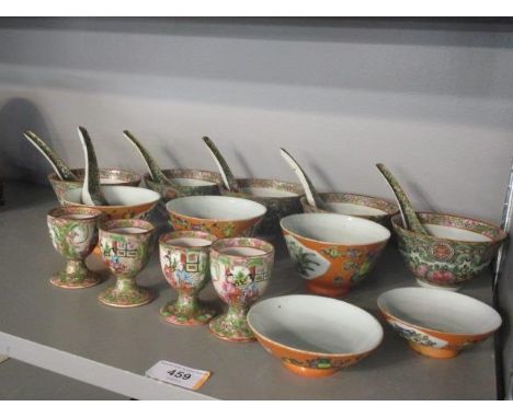 A collection of early 20th century Chinese ceramic tableware to include Canton export eggcups 