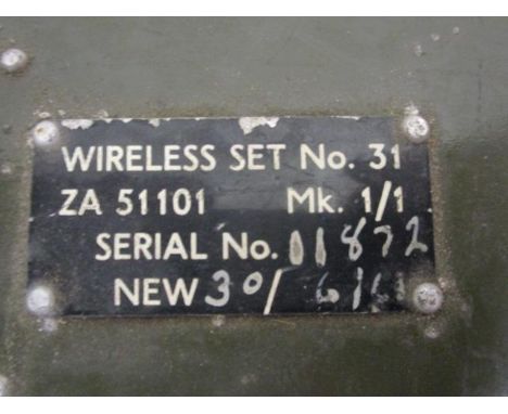 Army, Jeep and radio related items to include a wireless set no 31 ZA 51101 MK 1/1 serial No 01872, a Calibrators crystal No 