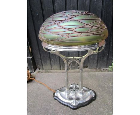 Gustave Gurschner, Austrian 1872-1970, design attributed to; - an Art Nouveau electroplated table lamp, with iridescent green