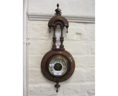 An Edwardian carved mahogany  wall hanging barometer, 18 1/2"h 