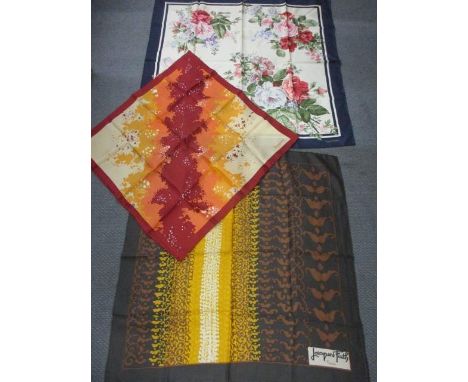 A Valentino silk scarf and two others to include a vintage Jacques Fath, Paris silk scarf 
