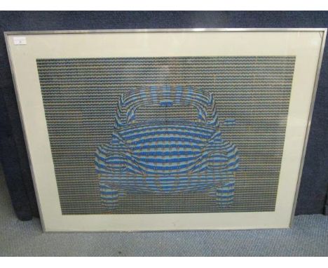 Modern British - 'V W Blue Beetle' - a 1960s limited edition print of a car formed of many smaller cars in light and navy blu