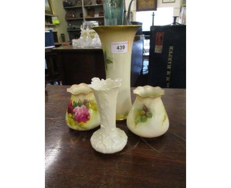 A group of four Royal Worcester vases, three decorated with roses, one signed E S Pilsbury, one vase A/F 