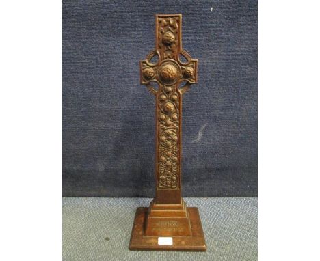 Alexander Ritchie, Iona (1856-1941) - a wooden carved Celtic revival cross depicting St Marin Cross, on a stepped plinth, ini