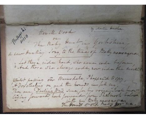 Martin Bladen Edward Hawke - original manuscript for Howell Wood: Or, TheRaby Hunt in Yorkshire, circa 1803, fifteen papges o