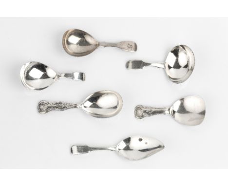 A GEORGE III SILVER CADDY SPOON, with elongated leaf shaped bowl by Thomas Wallis II, London 1808; a William IV silver caddy 