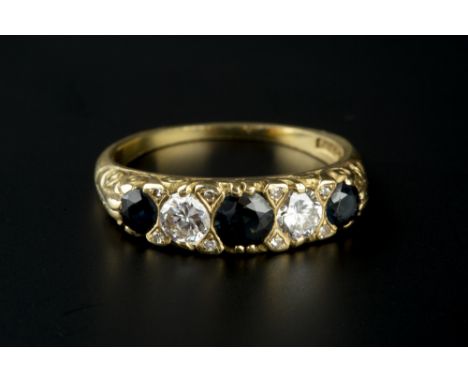 A COLLECTION OF GEM SET DRESS RINGS, comprising a sapphire and diamond half hoop ring, alternately set with circular mixed-cu