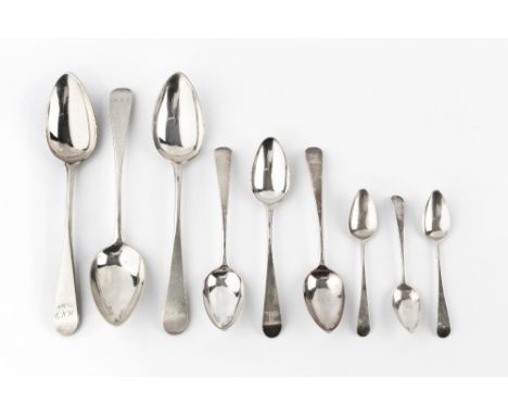 A MIXED PART SERVICE OF 19TH CENTURY SILVER OLD ENGLISH PATTERN FLATWARE, comprising twelve tablespoons, a table fork, thirte