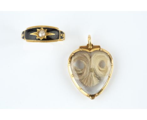 A HEART-SHAPED ROCK CRYSTAL LOCKET PENDANT, of faceted dual-sided form, enclosing a lock of hair, together with an Edwardian 