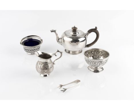 A SILVER BACHELOR'S TEAPOT, with gadrooned border, mask and foliate spout, and wooden handle and knop, by Nayler Bros, London