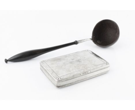 A DUTCH RECTANGULAR BOX, the lid with engraved inscription and date 1799, within zig zag border, 16.5cm long; and a continent