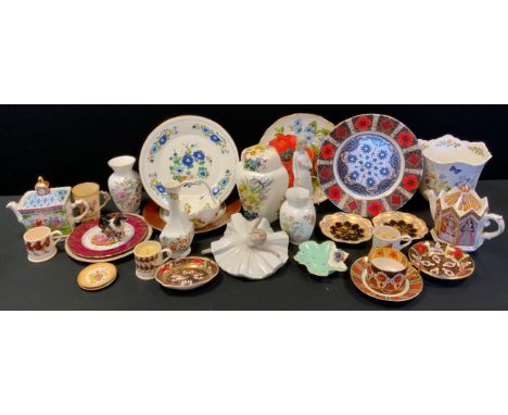 An Abbeydale Chrysanthemum pattern trinket tray; A Derwent dale cabinet plate and trinket tray; a Royal Crown Derby trinket t