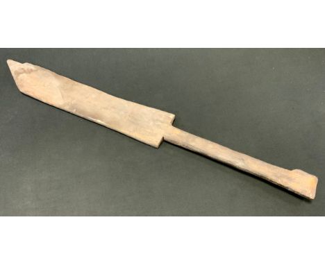 An Australian Aboriginal Ngadjon Machete, single piece piece body, shaped pointed blade, 74.3cm long 