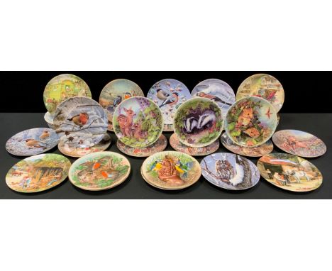 A large quantity of Danbury Mint Worcester collectors plates, Woodland Winter Collection, Winter Dawn, The Gatherer etc; othe