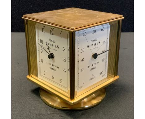 A 20th century Sewill's of Liverpool brass cased desk clock/weather station with clock, barometer, thermometer and hygrometer