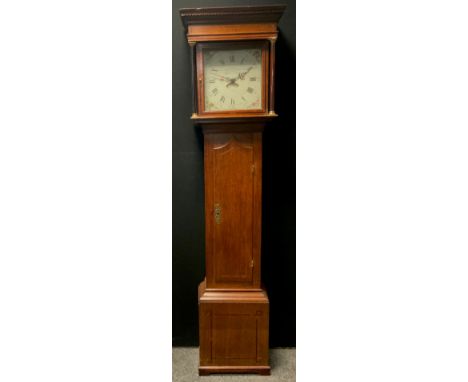 A George III inlaid oak longcase clock, the 30.5 cm painted floral dial inscribed Farnworth, Nottingham, (probably Joseph Far