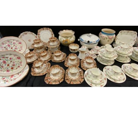 Ceramics - six Royal Worcester Astley pattern side plates, two oval plates;  late Victorian Crescent china climbing rose patt