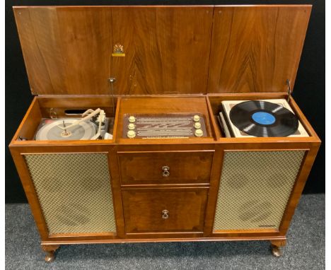 A Dynatron radiogram music system, model RG 25 A, two section lift up lid, Garrard diamond stylus turntable, 16,33,45,78 spee