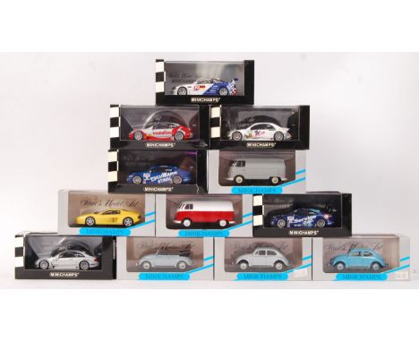 A collection of 10x 1:43 scale precision diecast model Minichamps cars. To include Rally Cars, road cars and others. Various 