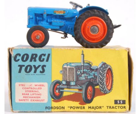 An original vintage Corgi Toys diecast model 55 ' Fordson Power Major Tractor .' Within the original box. Condition; fair to 