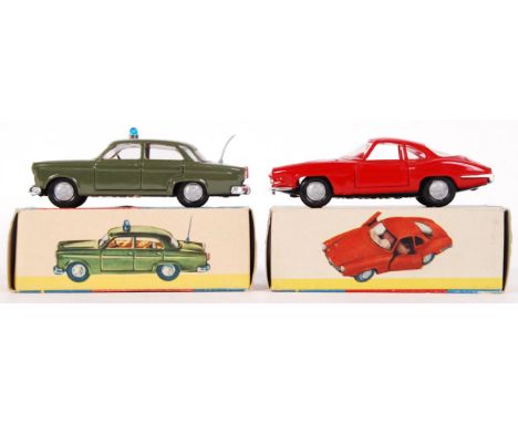 Two original vintage Politoys ' Made In Italy ' plastic model vehicles. Numbers: 48 ( Auto Polizia Giulietta TI) and 67 ( Alf