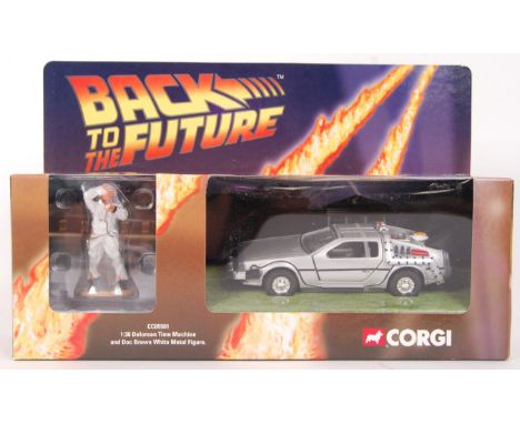 An original contemporary 1:36 scale Corgi Back To The Future 'Delorean Time Machine' ' with hand painted figure of Doc Brown 