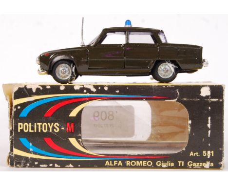 A vintage 1960's Politoys made 1:43 scale diecast model No. 531 Alfa Romeo Giulia TI Gazzella Police Car. Model appears very 