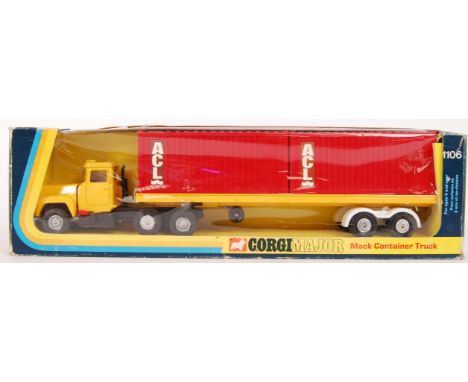 An original vintage Corgi Major Toys diecast model 'Mack Container Truck' 1106. Within its original box.&nbsp;