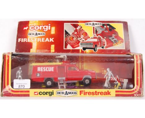 An original vintage Corgi Toys diecast model 1001 HCB Angus Firestreak. Model and figures appear mint and complete, within a 