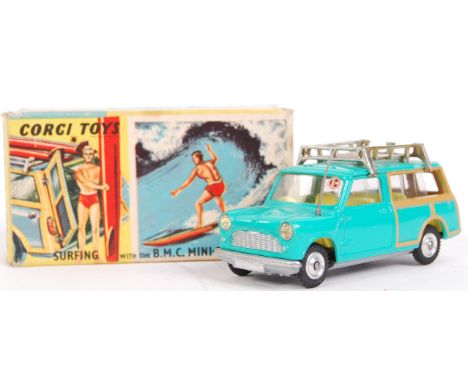 An original vintage Corgi Toys diecast model 485 ' Surfing With The BMC Mini Countryman ' set. Lacking the surf boards and su