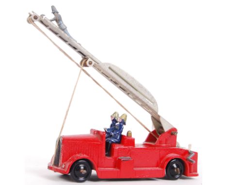 A rare vintage Crescent Toys made lead hollowcast Fire Engine. Red, with black plastic wheels, both Fireman figures. Ladder e