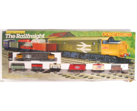 A vintage Hornby 00 gauge railway trainset R726 ' The Railfreight ' set. Appears largely complete (with loco, wagons and trac