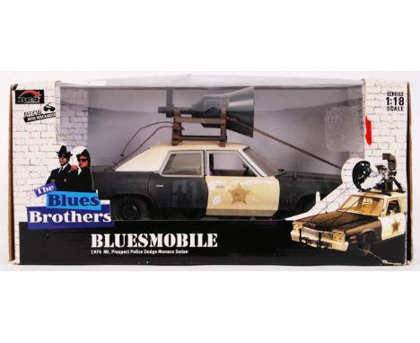 An original 1:18 scale diecast model 1974 Dodge Monaco Sedan Police Car ' The Bluesmobile ' from The Blues Brothers movie. Ap