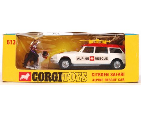 An original vintage Corgi Toys diecast model 513 Citroen Safari Alpine Rescue Car. White / Red. Appears very near mint, likel