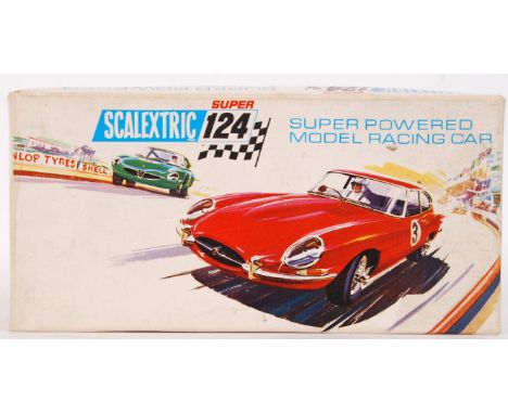 A rare vintage Scalextric Super 124 ' Super Powered Model Racing Car ' BOX ONLY. For the Ace Series E Type Jaguar Sports Salo