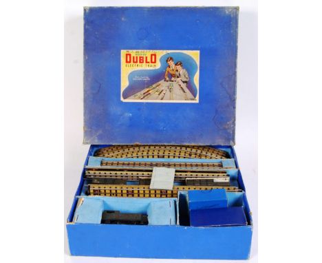 A vintage Hornby Dublo 00 gauge railway train set EDG7 Tank Goods Train. Appears complete (unchecked) within the original box