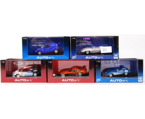 A collection of 5x precision diecast 1:43 scale models by Autoart. Comprising of; Stingray Corvette, Chrysler Panel Cruiser, 