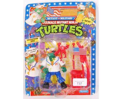 An original vintage Playmates Teenage Mutant Ninja Turtles 'Mutant Military' carded 20 back action figure of Midshipman Mike.