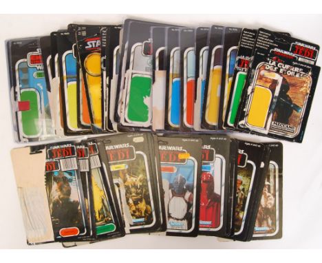 A large collection of 56x original vintage Star Wars action figure used cardbacks. Large selection, including some for rare f